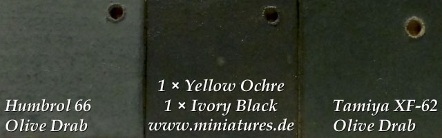 Lustreless Olive Drab 319; 1×Lascaux 961 Yellow Ochre, 1×PRIMAcryl 13.792 Ivory Black.