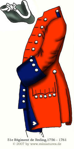 French 51st Infantry Regiment de Reding, Seven Years’ War, 1756–1761
