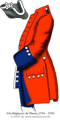 French 63rd Infantry Regiment de Planta, Seven Years’ War, 1756–1760